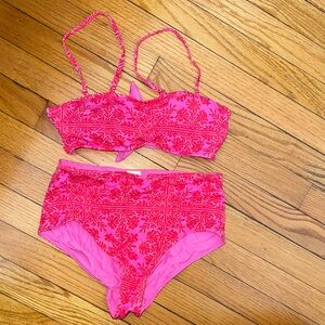 Pink and red Floral Bikini Set. SIZE XS top and bottom